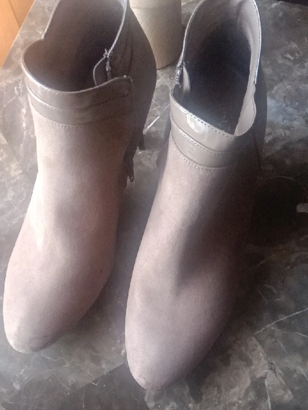East 5th Taupe Suede Ankle Booties with Side Buckle